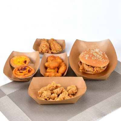 Food Grade Kraft Paper Tray Disposable Recyclable Customized