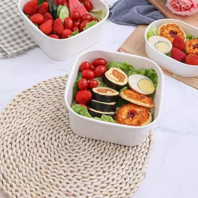 1200ml Biodegradable Takeaway Bowl White Paper Square Salad Bowls With Lid