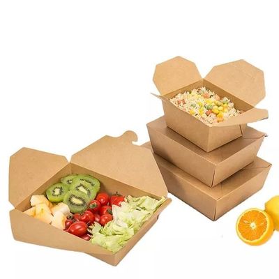 Disposable Paper Take Out Food Containers Microwaveble Folding Natural Kraft Boxes
