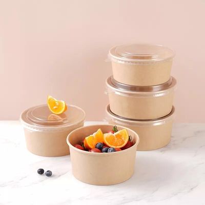 Ice Cream Brown Eco Friendly 9oz Kraft Paper Salad Bowl Salad Paper Bowl With Lid Paper Doggy Box