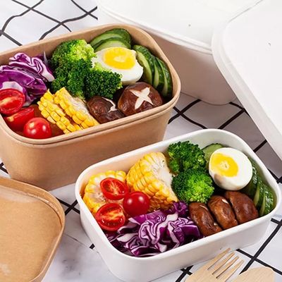 20oz Hot Selling Biodegradable Square Rectangle Box Kraft Paper Fast Food Salad Square Bowl