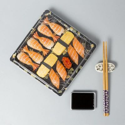 Square Japanese Disposable Plastic Food Container Party Takeaway Sushi Trays With Lid