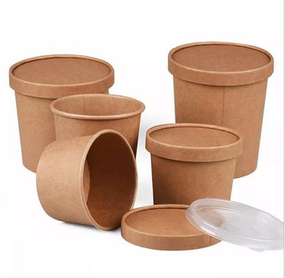 Logo Printing Disposable Kraft Paper Soup Bowl for Snacks Noodle Takeaway Packaging