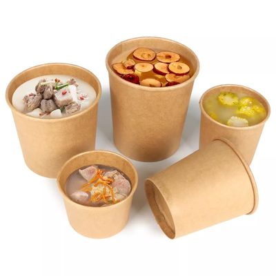 Disposable Single Wall Greaseproof Kraft Paper Food Container 12Oz For Congee Gruel