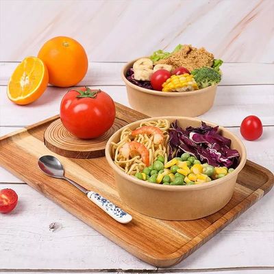 1200ml Eco Friendly Disposable Bowls With Lids Kraft Paper Color Salad Bowl