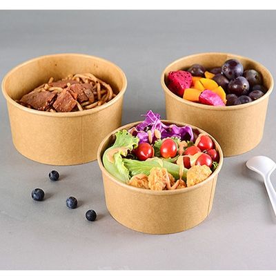 High Quality Food Container Kraft Bowl Brown 500ml Takeaway Kraft Paper Bowl Disposable Kraft Paper Salad Bowl