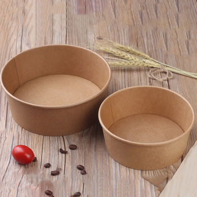 Custom Recyclable Kraft Paper Salad Bowls Brown Kraft Soup Paper Bowls With Lids