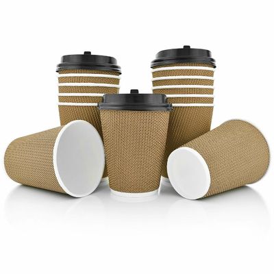 Offset Printing 26oz Customized Disposable Paper Coffee Cups Ripple Wall