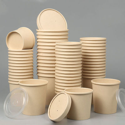 Disposable Bamboo Paper Soup Cup 8oz 12oz 16oz 26oz 32oz With Lid