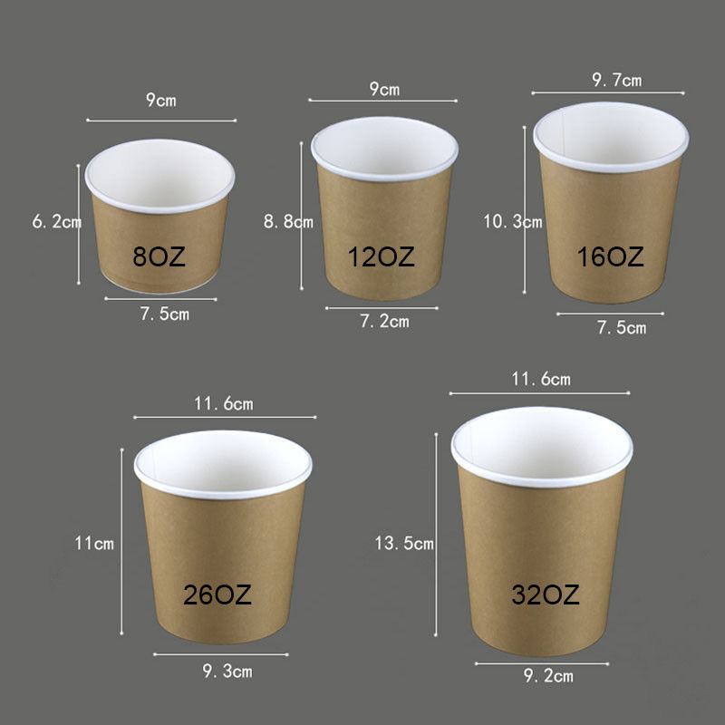 Download Blank 300g Kraft Paper Disposable Soup Bowls With Clear Plastic Lids