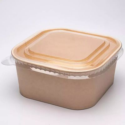 Kraft Paper Salad Takeaway Food Container Printing Rectangular Waterproof 1200ml