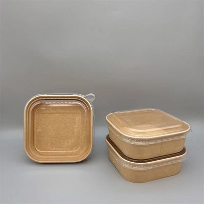 Eco Square Disposable Kraft Paper Salad Bowl Brown Color 1400ml