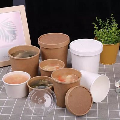 Factory Custom Logo PE PLA Coated Brown Hot Soup Containers And Grease Resistant Disposable Kraft Paper Soup Bowl