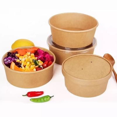 Sustainable 1000ML 32OZ Take Away Paper Container Salad Bowls Disposable Kraft Paper Round Bowl