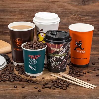 Double PE Coating Recyclable Coffee Disposable Paper Cups With Paper Lid