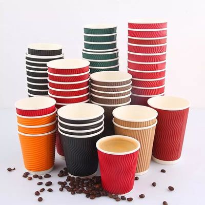 Custom Logo Stylish Design Ripple Double Wall Insulated Takeout Hot Coffee Paper Cup With Lids