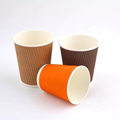 Custom Logo Stylish Design Ripple Double Wall Insulated Takeout Hot Coffee Paper Cup With Lids