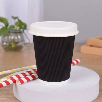 Fashion And High-end Appearance Black 22oz 630ml Paper Ripple Cups For Coffee Shop