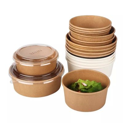 PE Lined Disposable 850ml Kraft Paper Salad Bowl Compostable To Go Food Container Salad Packaging Hot Food Containers