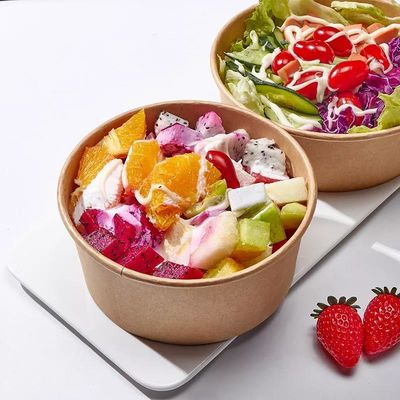 Eco Friendly Round Kraft Disposable Paper Packaging Salad Bowl Flexo Printing Recyclable 20oz Eco Friendly Paper Bowls