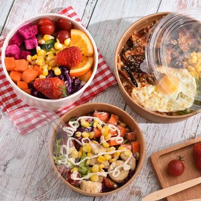 Take Away Kraft Paper Salad Bowl Food Container Customized Disposable Kraft Paper Bowl for soup