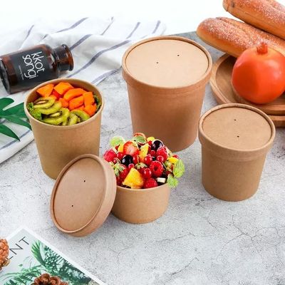 Disposable Paper Bowls With Lids Soup Serving Paper Cup PE Coating Salad Paper Bowl For Hot Cold Food Soup