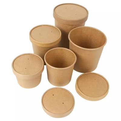 Disposable Single Wall Greaseproof Kraft Paper Food Container 12Oz For Congee Gruel