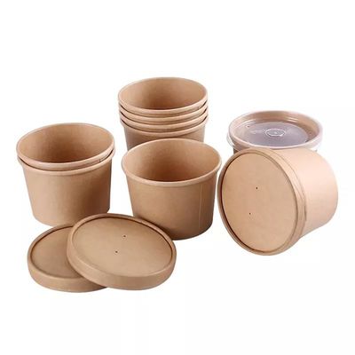 Disposable Single Wall Greaseproof Kraft Paper Food Container 12Oz For Congee Gruel