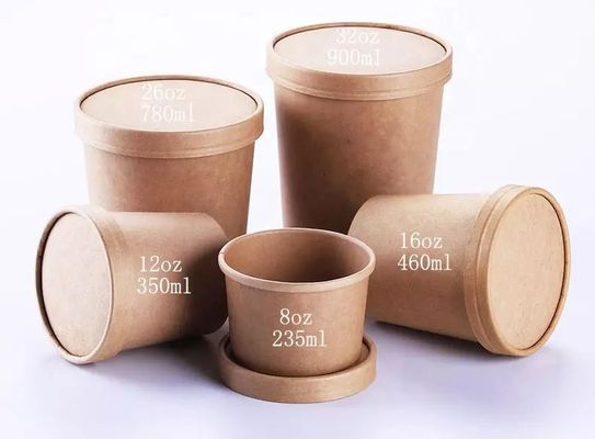 Custom Food Grade Disposable Kraft Paper Soup Cup Salad Paper Bowl 26oz