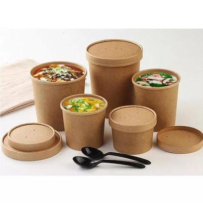 Takeaway Kraft Disposable Salad Bowls Rice Soup Packaging 500ML With Lid