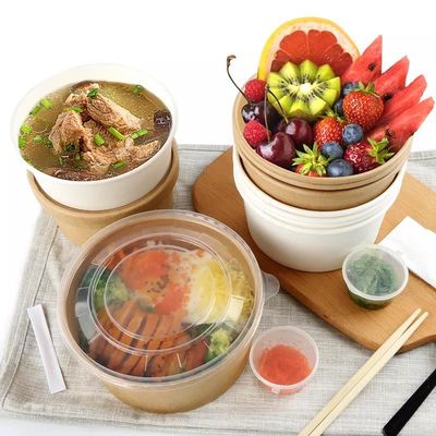 Takeaway Custom Disposable Soup Salad Kraft Paper Bowl Biodegradable 40oz