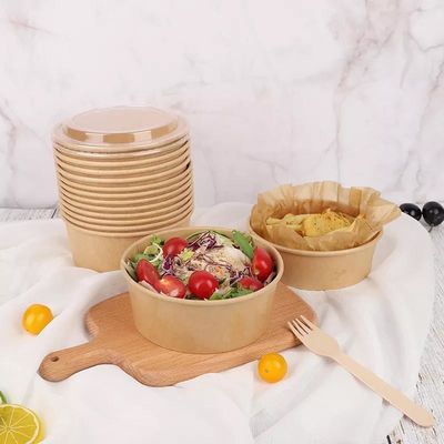 Custom Hot Soup Disposable Kraft Paper Salad Bowl 46oz With Lid