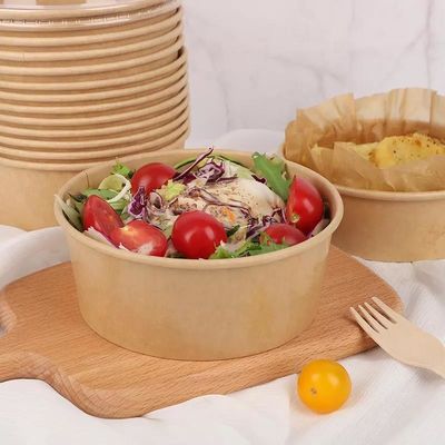 Custom Hot Soup Disposable Kraft Paper Salad Bowl 46oz With Lid