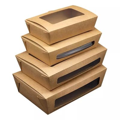 Square Custom Paper Box Printed Disposable Food Grade Salad Packaging With Window