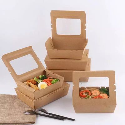 Square Custom Paper Box Printed Disposable Food Grade Salad Packaging With Window