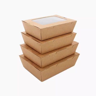 Square Custom Paper Box Printed Disposable Food Grade Salad Packaging With Window