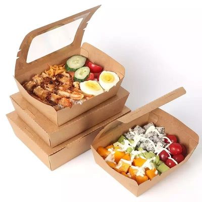 Window Kraft Paper Fruit Salad Fast Food Takeaway Lunch Box Recyclable Transparent