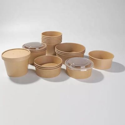 1200ml Eco Friendly Disposable Bowls With Lids Kraft Paper Color Salad Bowl