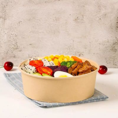 1200ml Eco Friendly Disposable Bowls With Lids Kraft Paper Color Salad Bowl