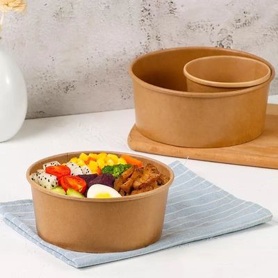 1200ml Eco Friendly Disposable Bowls With Lids Kraft Paper Color Salad Bowl