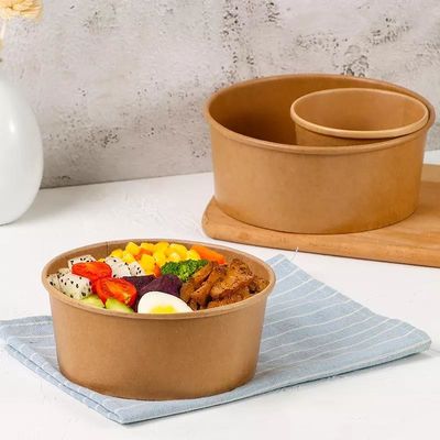 1200ml Eco Friendly Disposable Bowls With Lids Kraft Paper Color Salad Bowl