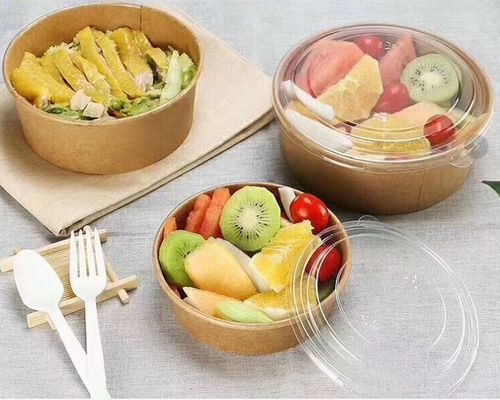 Bio-degradable PE Coating Kraft dispoasble Paper Salad Bowl For Shop