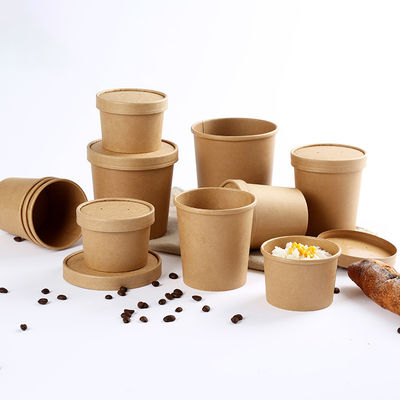 Degradable Disposable Kraft Paper Takeaway Hot Soup Cups With Lids