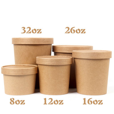 Degradable Disposable Kraft Paper Takeaway Hot Soup Cups With Lids