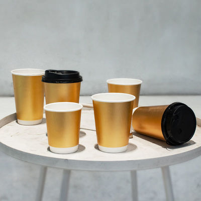 Double Wall Gold Foil Biodegradable Kraft Paper Cups 8oz 12oz 16oz